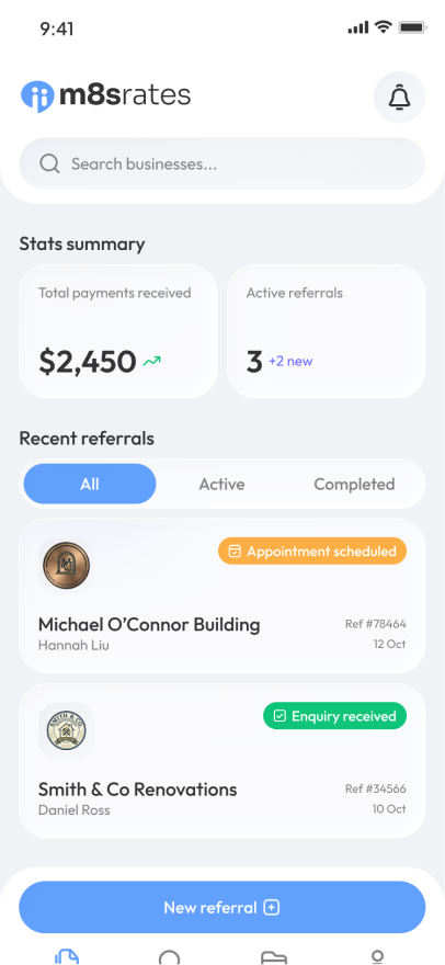 m8srates referrer app — track your referrals and earnings